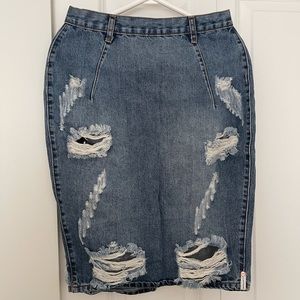 ONE Ripped Midi Tight Jean Skirt